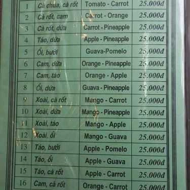 Thực đơn- Văn Miếu - Cà Phê & Nước Ép Trái Cây