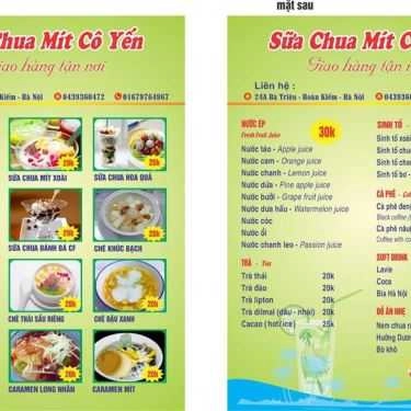 Thực đơn- Cafe Sữa Chua Mít Cô Yến