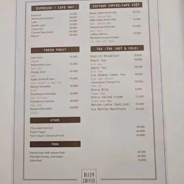 Thực đơn- Alley Coffee