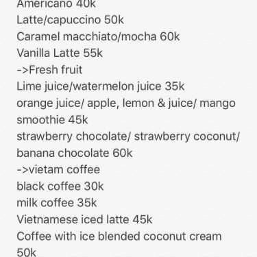 Thực đơn- Alley Coffee