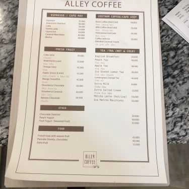 Thực đơn- Alley Coffee