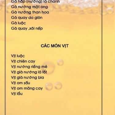 Thực đơn- Nhà Hàng Ẩm Thực Vân Hồ - Hoa Lư