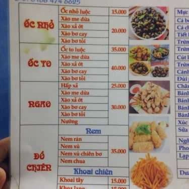 Thực đơn- Ăn vặt Anh Chung - Ốc & Cút Lộn