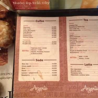 Thực đơn- Argento Cafe - Lê Thánh Tông
