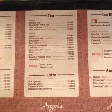 Thực đơn- Argento Cafe - Lê Thánh Tông