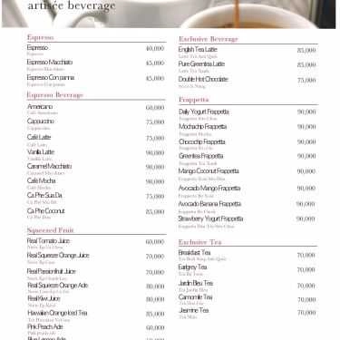 Thực đơn- Artisée Cafe Deli - Nhà Thờ