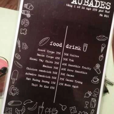 Thực đơn- Cafe Aubades - Nước Ép Trái Cây Nguyên Chất