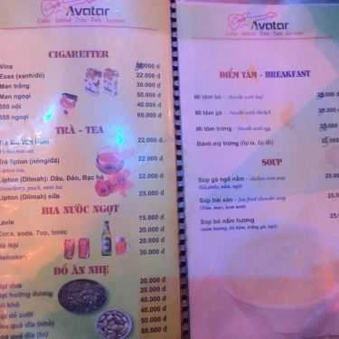 Thực đơn- Avatar Cafe