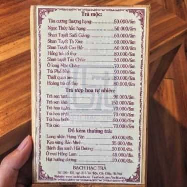 Thực đơn- Cafe Bạch Hạc Trà - Tô Hiệu