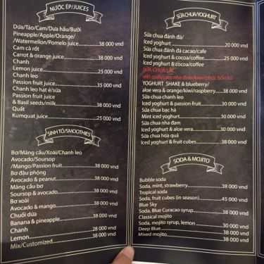 Thực đơn- Balcon Bay Coffee