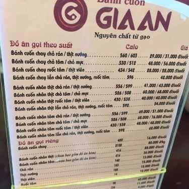 Thực đơn- Nhà Hàng Bánh Cuốn Gia An - Thái Phiên