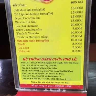 Thực đơn- Nhà Hàng Bánh Cuốn Phú Lê - Tô Hiệu