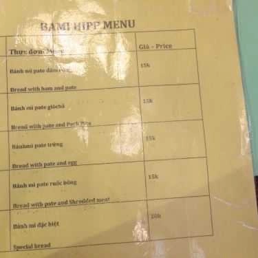 Thực đơn- Ăn vặt Bánh Mì Bami Hiip - Ngõ Huyện