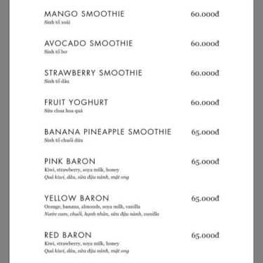 Thực đơn- Baron Coffee