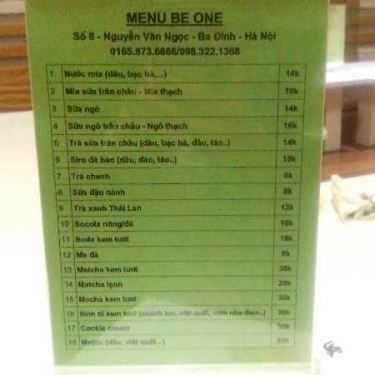 Thực đơn- Cafe Be One - Nguyễn Văn Ngọc
