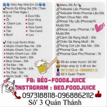 Thực đơn- Ăn vặt Béo - Food & Juice