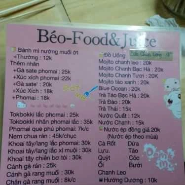 Thực đơn- Ăn vặt Béo - Food & Juice