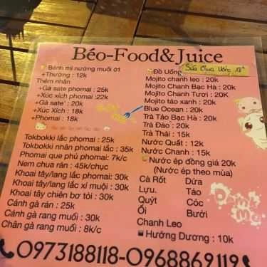 Thực đơn- Ăn vặt Béo - Food & Juice