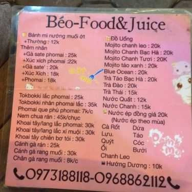 Thực đơn- Ăn vặt Béo - Food & Juice