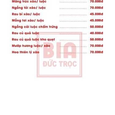 Thực đơn- Quán Nhậu Bia Đức Trọc - Đường Láng