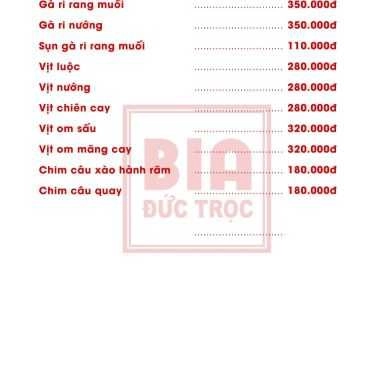 Thực đơn- Quán Nhậu Bia Đức Trọc - Đường Láng
