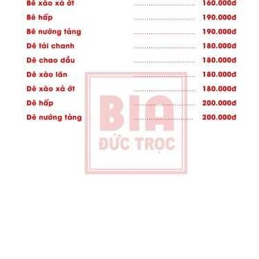 Thực đơn- Quán Nhậu Bia Đức Trọc - Đường Láng