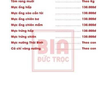 Thực đơn- Quán Nhậu Bia Đức Trọc - Đường Láng