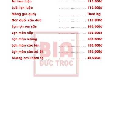 Thực đơn- Quán Nhậu Bia Đức Trọc - Đường Láng