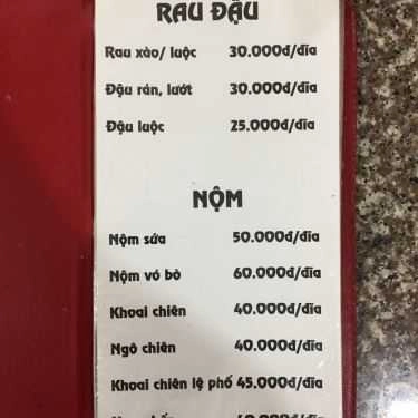 Thực đơn- Quán Nhậu Biển Bia Hoàng Anh