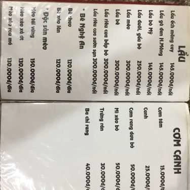 Thực đơn- Quán Nhậu Biển Bia Hoàng Anh