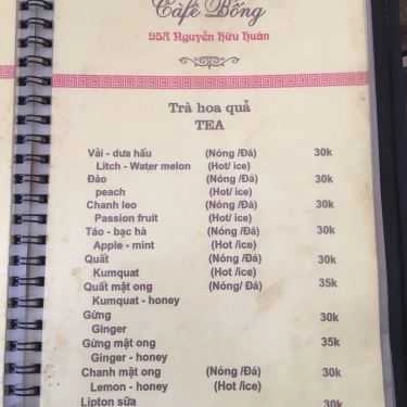 Thực đơn- Bống Cafe - Nguyễn Hữu Huân