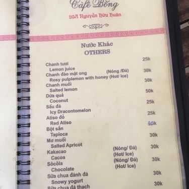 Thực đơn- Bống Cafe - Nguyễn Hữu Huân