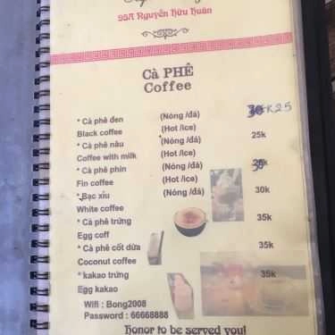 Thực đơn- Bống Cafe - Nguyễn Hữu Huân
