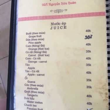 Thực đơn- Bống Cafe - Nguyễn Hữu Huân