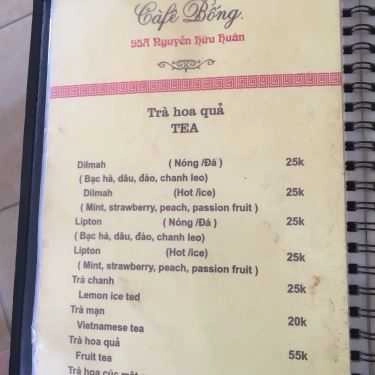 Thực đơn- Bống Cafe - Nguyễn Hữu Huân