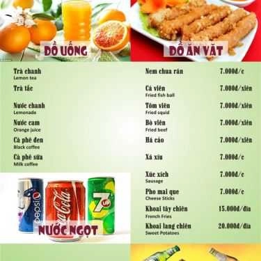 Thực đơn- Bông - Trà Sữa & Đồ Ăn Vặt