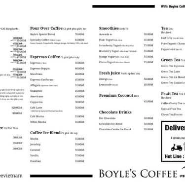 Thực đơn- Boyle's Coffee