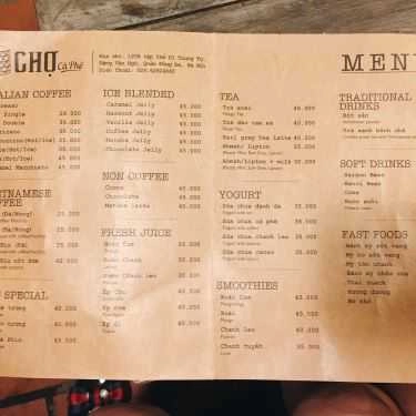 Thực đơn- Cà Phê Chợ - Đặng Văn Ngữ