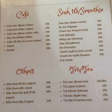 Thực đơn- 1988 Cafe