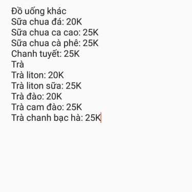 Thực đơn- Kà Việt Cafe