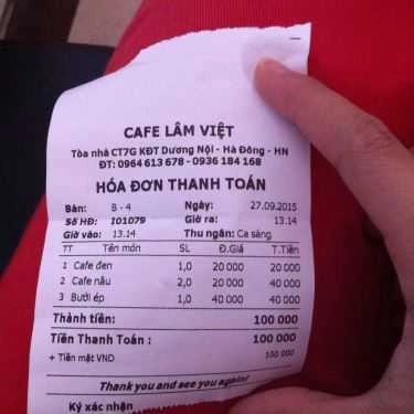 Thực đơn- Lâm Việt Cafe