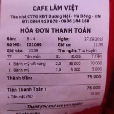 Thực đơn- Lâm Việt Cafe