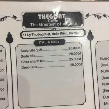 Thực đơn- Cafe - Lý Thường Kiệt