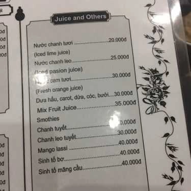 Thực đơn- Cafe - Lý Thường Kiệt