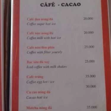 Thực đơn- Mộc Cafe - Hàng Đậu