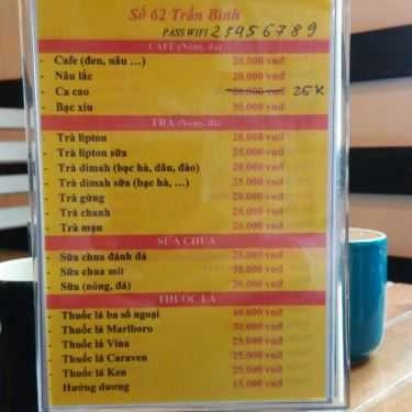 Thực đơn- Ngân Cafe - Trần Bình