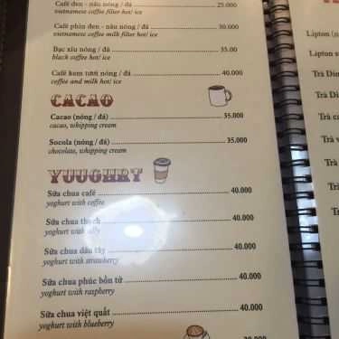 Thực đơn- Cafe Sách Đông Tây - Lê Văn Thiêm