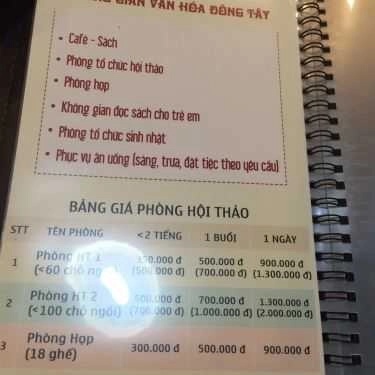 Thực đơn- Cafe Sách Đông Tây - Lê Văn Thiêm