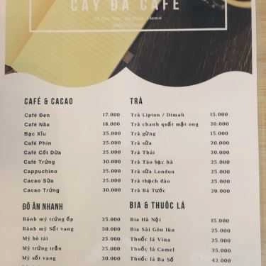 Thực đơn- Cây Đa - Cafe & Fastfood