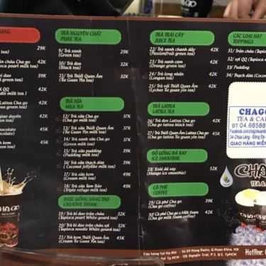 Thực đơn- Cafe Cha Go Tea & Caf'e - Trần Phú